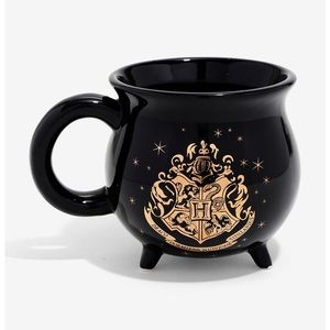 Warner Bros. Black Cauldron Mug with Gold Hogwarts Crest